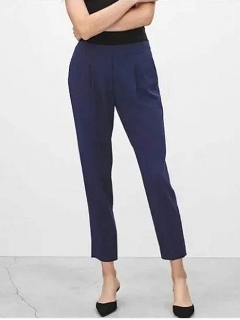Aritzia Babaton Cohen Pants Navy Blue Pleated Elastic Waist Crop Trouser